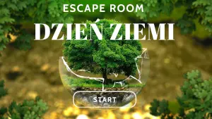 na tle drzewa napis: escape room Dzień Ziemi